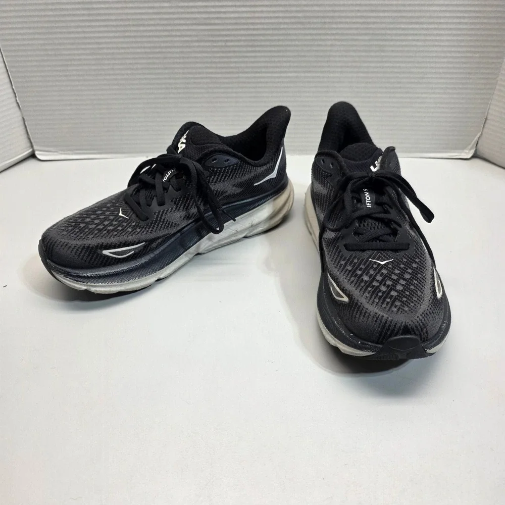 Hoka Clifton 9 Mens Black White Running Shoes Sneakers‎ 1127895 BWHT Size 7D